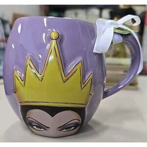 NWT Rae Dunn Disney Villains Evil Queen Embossed Graphic Purple Egg Shape Mug